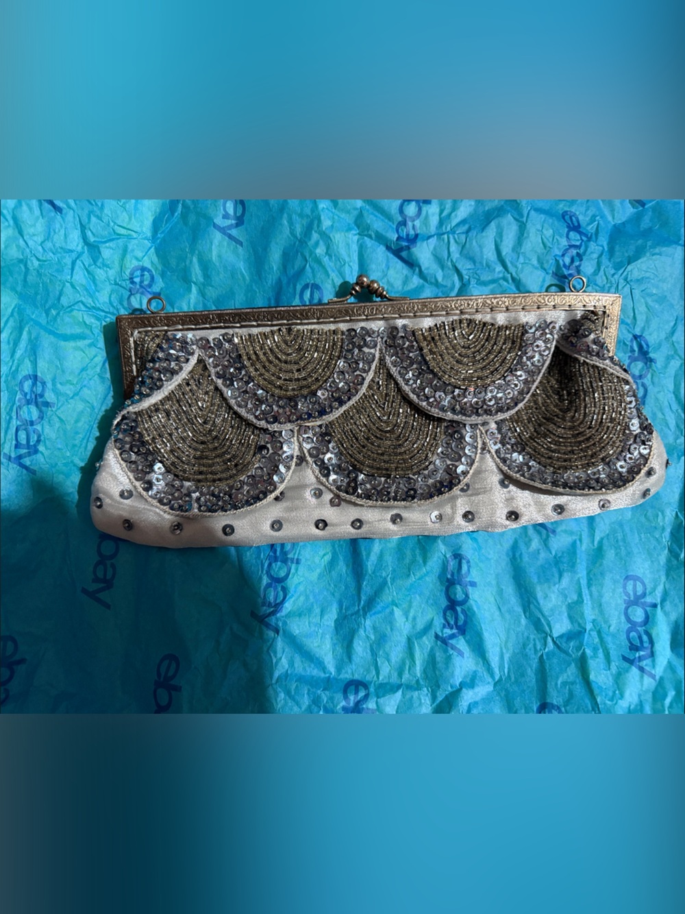 BlueSilver Sequin Beaded Evening Clutch by Katherine’s Collection at Silver Lake